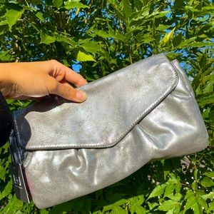 R+J Folded Pleated Silver Clutch, size: MED | Neiman Marcus